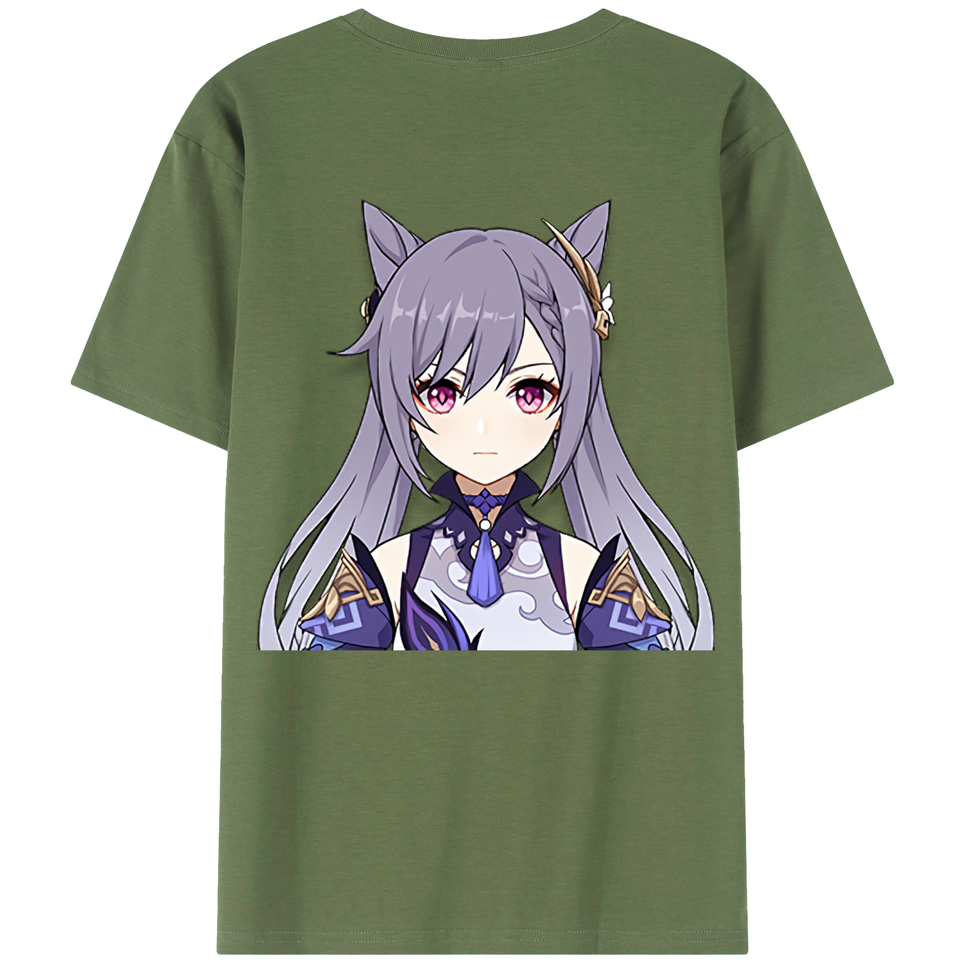 げんし神 刻晴 こくせい genshin Kokusei 綿100％ メンズ半袖Tシャツ（バックプリント） 通気性